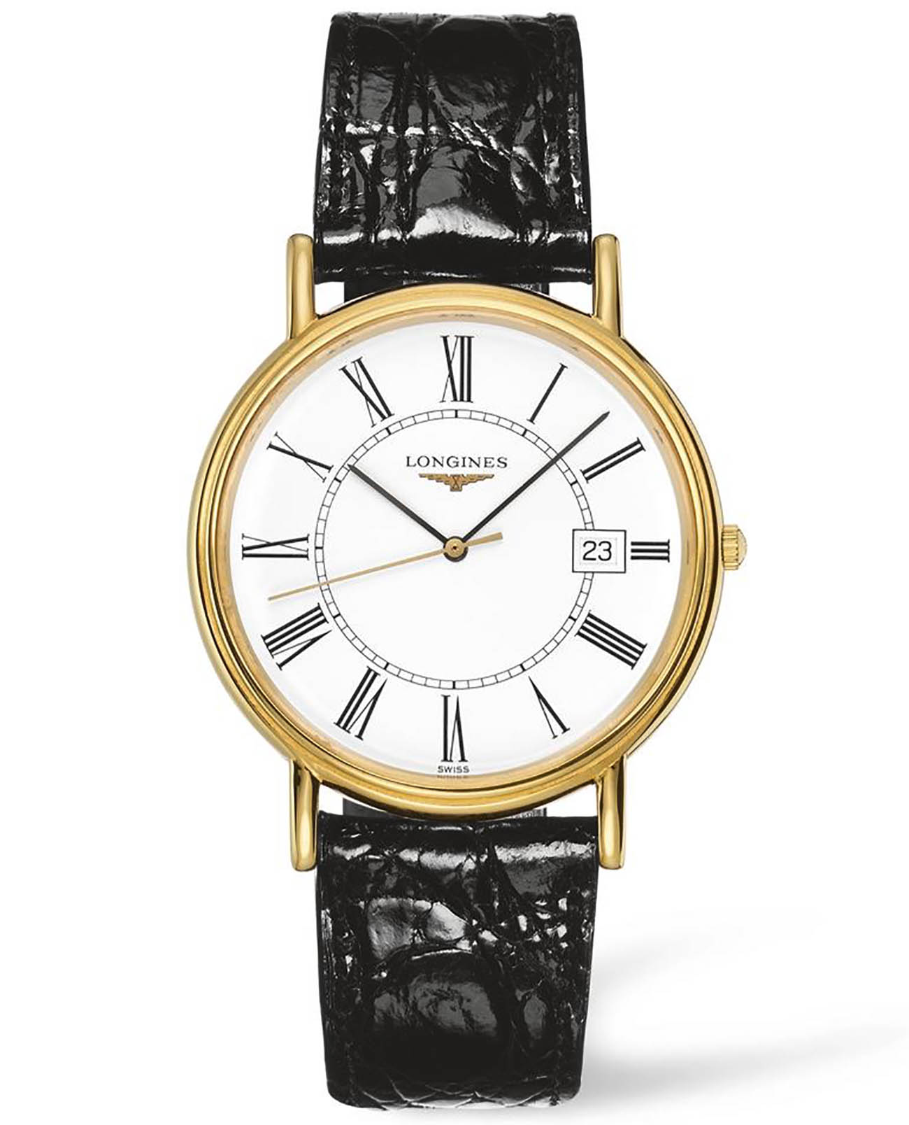 Longines Longines Presence L4.790.2.11.2  L47902112 кварцевые мужские часы белый циферблат, браслет кожаный — вид спереди